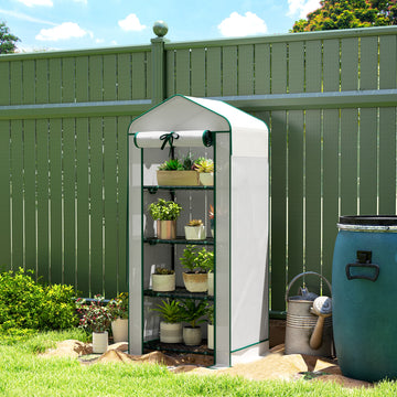 Mini Greenhouse with Screen Roof, Portable Small Greenhouse with Roll-Up Zipper Door, 27.6