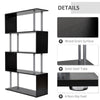5-Tiers Geometric Wooden Bookcase S-Shaped Storage Bookshelf Display with Metal Frame for Living Room, Bedroom, Home Office, Black