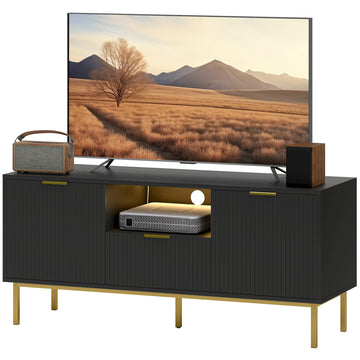 Modern TV Console for TVs up to 50 Inch, Entertainment Center with Smart RGB LED Lights and Soft Close Doors, Black