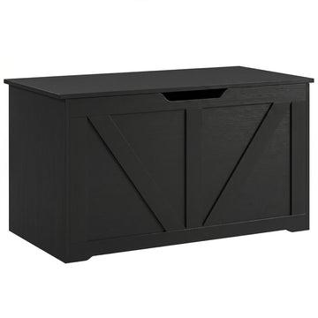 31.5 Inches Storage Chest, Storage Trunk with Safety Hinge for Living Room, Black Wood Grain