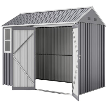 8.5' x 5.5' Metal Garden Storage Shed, Outdoor Tool Storage House with Lockable Door, Vents, Sloped Roof, Light Grey