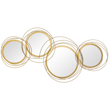 Metal Wall Art Gold Frame Circle Bathroom Mirror Decor Home Hanging Wall Sculptures for Living Room Bedroom Dining Room, 42.25