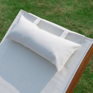 Outdoor Wood Sling Chaise Lounge Reclining Garden Mesh Lounger Patio Chair with Headrest Cream