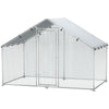 Metal Chicken Coop, 9.8 x 5.6 FT Walk-in Chicken Run with Cover, Lockable Door, Outdoor Poultry Cage for 5-8 Chickens