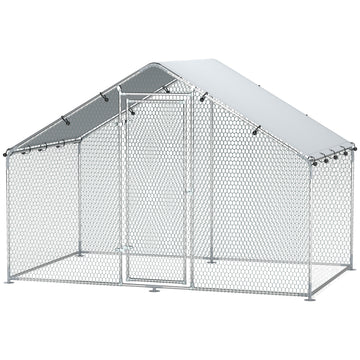 Metal Chicken Coop, 9.8 x 5.6 FT Walk-in Chicken Run with Cover, Lockable Door, Outdoor Poultry Cage for 5-8 Chickens
