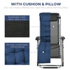 Folding Garden Chairs Set of 2, Reclining Zero Gravity Chair, Sun Lounger with Cushion and Headrest, Dark Blue