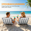 2 Pieces Beach Lounge Chair, Outdoor Folding Chaise Lounge Set w/ Pillow for Sunbath, Snap, Light Grey and White