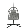 Hanging Egg Chair with Stand, Foldable Wicker Rattan Swing Chair with Thick Cushion, Light Grey