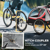 2 Seat Bike Trailer for Kids 2-in-1 Double Baby Stroller with Handbrake, Rubber Wheels, 5 Point Harness, Waterproof Cover, Storage Bag, Reflectors, Red