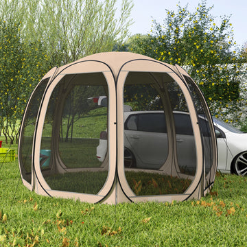 11' x 11.5' Screen Tent, Pop Up Camping Gazebo with Portable Carry Bag and 2 Doors, Beige