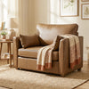 Accent Chair, PU Leather Armchair with Wide Seat, Spring Cushion, Rubberwood legs, 2 Pillows