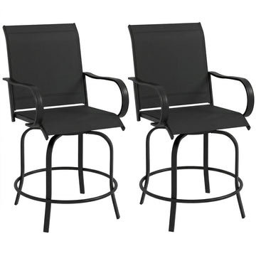 Outdoor Bar Stools Set of 2, 360° Swivel Bar Height Chairs, 27.6