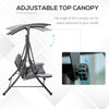 3 Seat Outdoor Swing Chair Steel Swing Bench Porch Swing With Adjustable Canopy, Coffee Tables and Cushion for Patio Garden, Dark