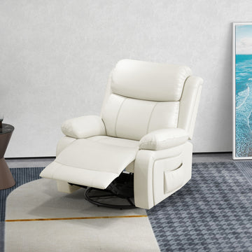 Leather Reclining Chair with Vibration Massage, Swivel Base, Rocking Function, Remote Control