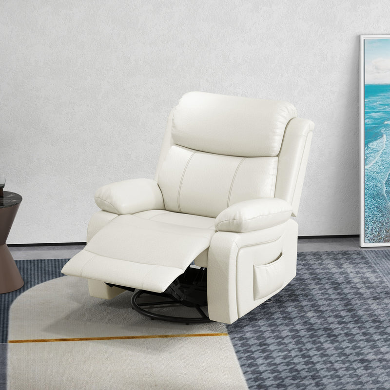 Leather Reclining Chair with Vibration Massage, Swivel Base, Rocking Function, Remote Control