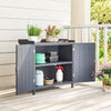Garden Storage Cabinet, Outdoor Potting Bench Table with Galvanized Top and Shelf, Tool Shed with Double Doors, Grey