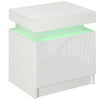Nightstand, Bedside Table with LED Lights and 2 Drawers for Bedroom, Living Room, White