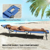 Adjustable Outdoor Lounge Chair, Garden Folding Chaise Lounge with Face Hole Reclining Tanning Chair Seat, Folding Camping Beach Lounging Bed w/ Support Pillow, Blue