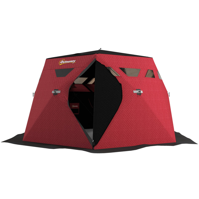4 Person Insulated Ice Fishing Shelter, Pop-Up Portable Ice Fishing Tent with Carry Bag and Two Doors for -22℉, Red