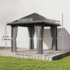 10' x 10' Hardtop Gazebo with Galvanized Steel Roof, Permanent Garden Gazebo with Netting and Curtains
