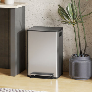 Trash Can with Soft-Close Lid, Garbage Can with Removable Inner Bucket for Kitchen 13.2gal, Silver