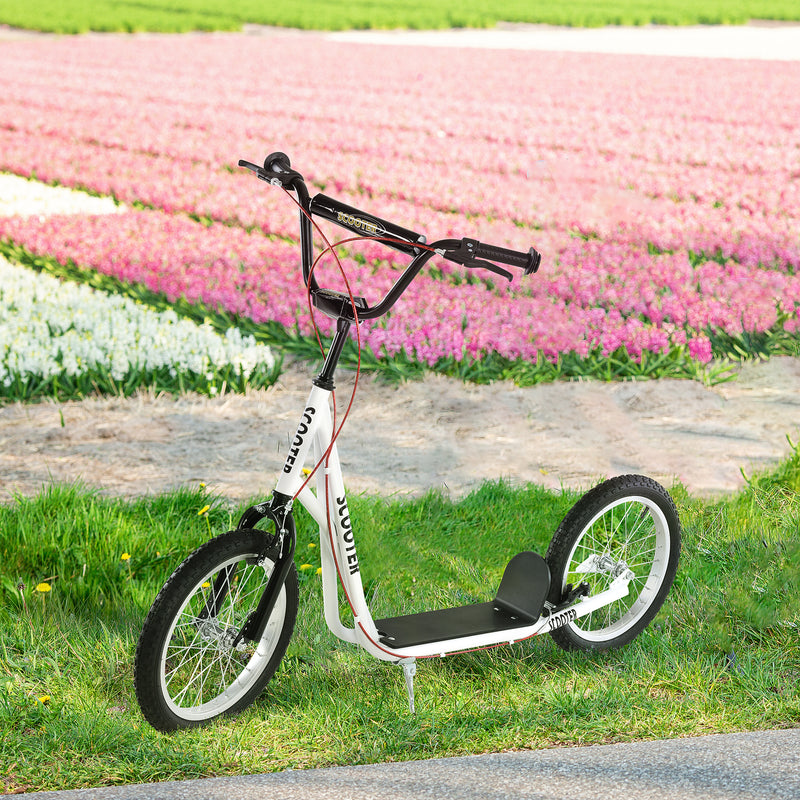 Kids Kick Scooter for 5+ Year Old, Kids Ride on Toy w/ 16'' Inflatable Wheel Dual Brakes, White