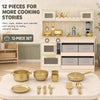 Wooden Play Kitchen Set for Kids with Real Lights & Sounds, 12PCs Accessories, Gift for Boys & Girls, Ages 3-6, Cream