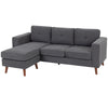 Sectional Sofa with Changeable Chaise Lounge, 3 Seat L-Shaped Sofa, Upholstered Couch for Small Space, Dark Grey