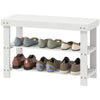 Bamboo Shoe Storage Bench, 3-Tier Entryway Bench with 2 Storage Shelves for Hallway, Holds 6 Pairs, White