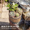 4-Tier Outdoor Fountain with Planter, Cascading Waterfall Feature with LED Lights, Rustic Brown and Grey