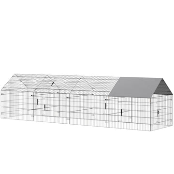 Metal Chicken Coop, Large Chicken Run with Water-Resistant & Anti-UV Cover for 2-3 Hens, Outdoor Hen House with 4 Doors