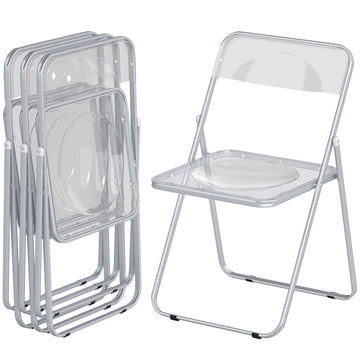 4 Pack Acrylic Foldable Chairs, Transparent Folding Chairs for Living Room, Home Office, Party, Clear