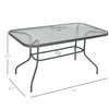 Metal Garden Dining Table with Umbrella Hole, Outdoor Patio Table with Tempered Glass Top, 55