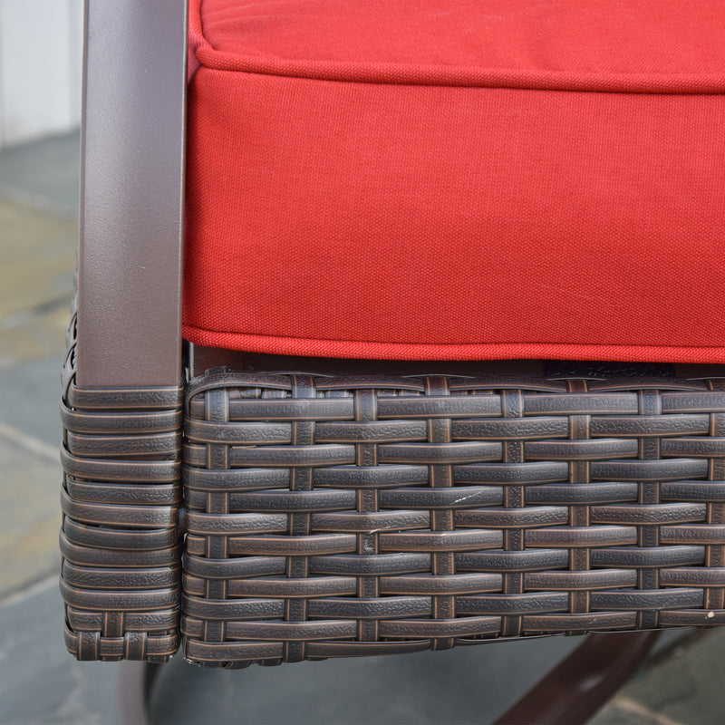 4 PCS Patio PE Rattan Wicker Sofa Set Outdoor Conversation Furniture w/ Two Tier Tea Table & Cushions, Red
