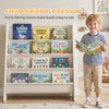 Qaba Fabric Kids Bookshelf, 4-Tier Toddler Sling Book Rack for Playroom, Bedroom, Nursery and Kids Room for Ages 3-6, White