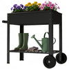 Metal Raised Garden Bed, Elevated Planter Box with 2 Wheels, Handle and Shelf, 31.5