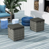 2 Pieces Wicker Outdoor Ottoman with Storage, Cushion, Square Outdoor Footstool, Seating, Side Table, Dark Grey