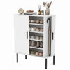 Shoe Cabinet Adjustable Shelves Shoe Storage Cabinet Side Cubbies Tambour Door, White