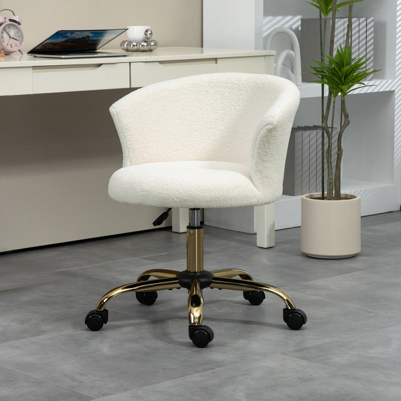 Armless Office Chair, Fluffy Computer Desk Chair with Adjustable Height, Swivel Wheels, Mid Back, Gold
