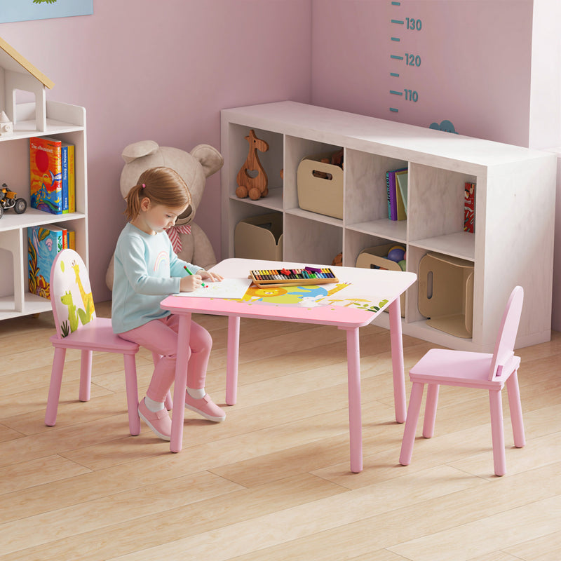Qaba Kids Table and Chair Set, Toddler Table and 2 Chairs Set for Art, Craft, Reading, Learning, Pink