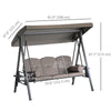 3 Seater Porch Swing Heavy Duty Outdoor Swing Chair Outdoor Lounge Hammock Cushioned Seat W/ Tilt Canopy