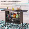 Bar Height Outdoor Rattan Table, Patio Wicker Bar Table with 2 Storage Shelves, 55.1