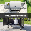 4+1 Burner Liquid Propane Gas Grill Outdoor Cabinet Style BBQ Trolley w/ Side Burner, Warming Rack, Side Shelf, Storage Cabinet, Thermometer, 4 Wheels, Carbon Steel, Silver