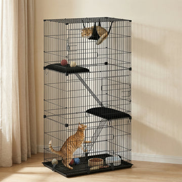 3-Tier Cat Cage Indoor, Detachable Metal Wire Kennel withwith Hammock, Platform, Tray and Cushion for 1-2 Kittens