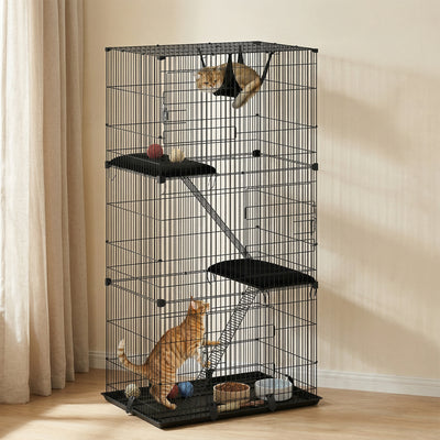 3-Tier Cat Cage Indoor, Detachable Metal Wire Kennel withwith Hammock, Platform, Tray and Cushion for 1-2 Kittens