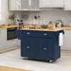 Kitchen Island with Storage, Rolling Kitchen Island with Drop Leaf, Rubber Wood Top and Adjustable Shelves, Blue