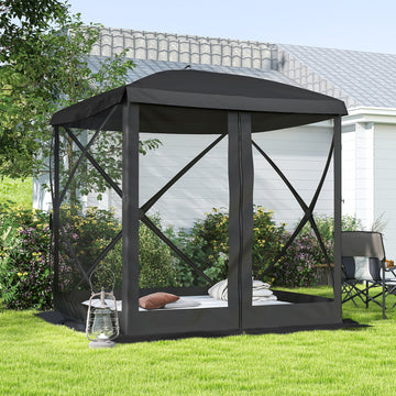 Pop-Up Tent, Foldable Screen Tent with Carry Bag, Zippered Door and Ground Stakes, Fits 3-4 People, Black