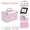 3 Tier Diamond Texture Makeup Train Case Cosmetic Organizer with Mirror, Pink
