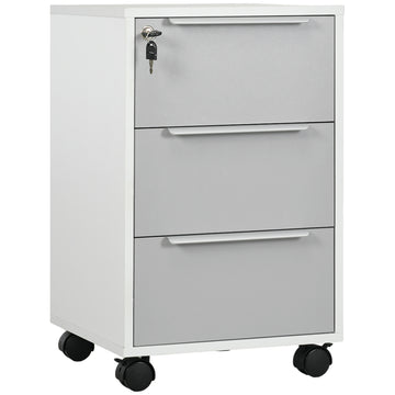3 Drawer File Cabinet with Wheels, Vertical Filing Cabinet with Lock, Grey