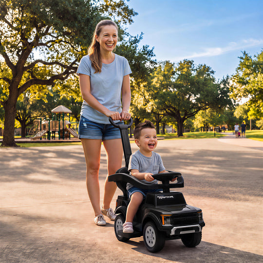 3 In 1 Licensed Ford Kids Push Car with Push Handle, Horn, Sound, Secure Bar, Storage, for Toddlers 18-36 Months, Black